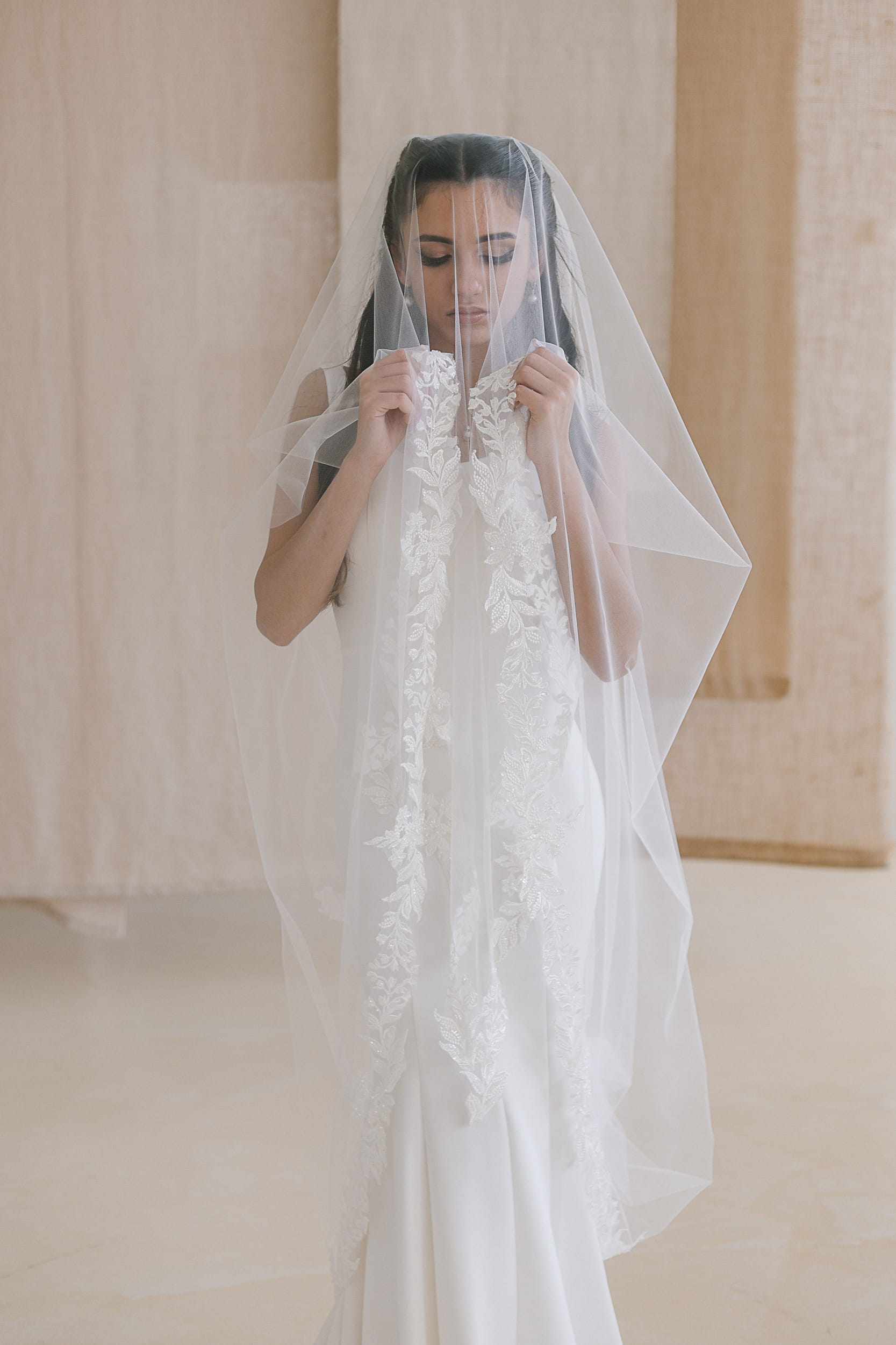 Alina - Long Veil Drop Shape with Lace Wedding Veil - Image 2