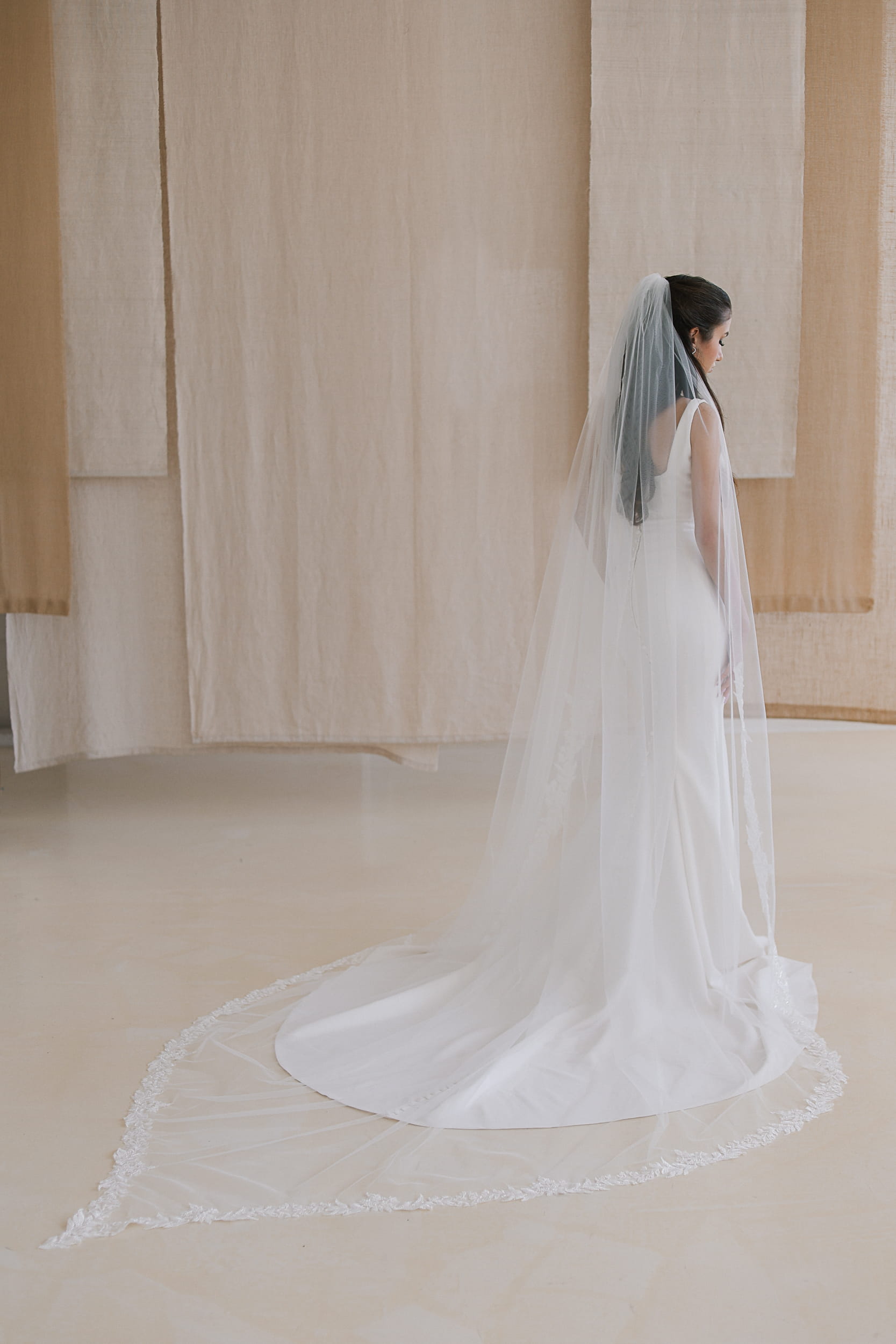 Alina - Long Veil Drop Shape with Lace Wedding Veil - Image 7