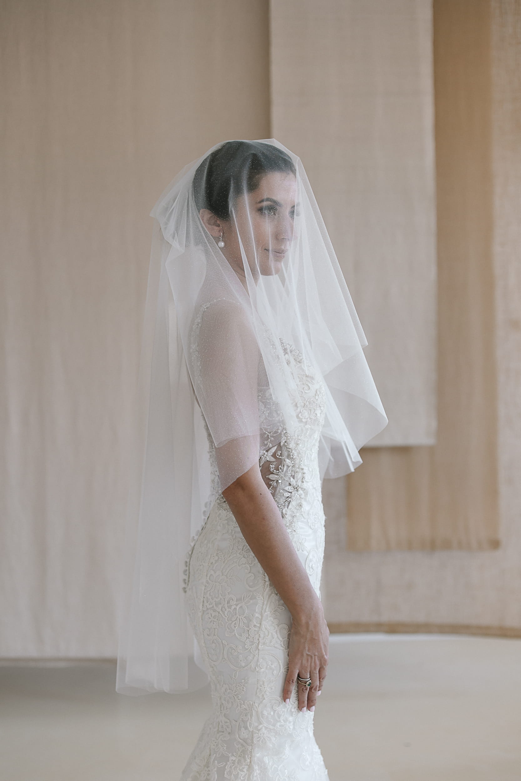 Amara - Double Tier Fine Glitter Wedding Veil - Image 4