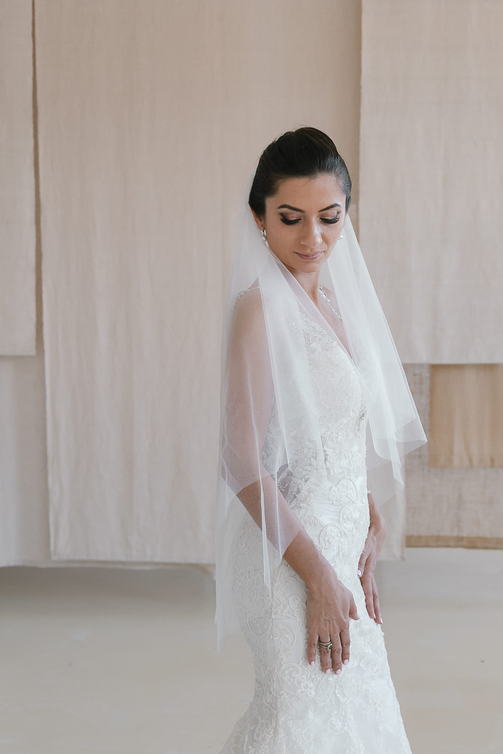 Amara - Double Tier Fine Glitter Wedding Veil - Image 5