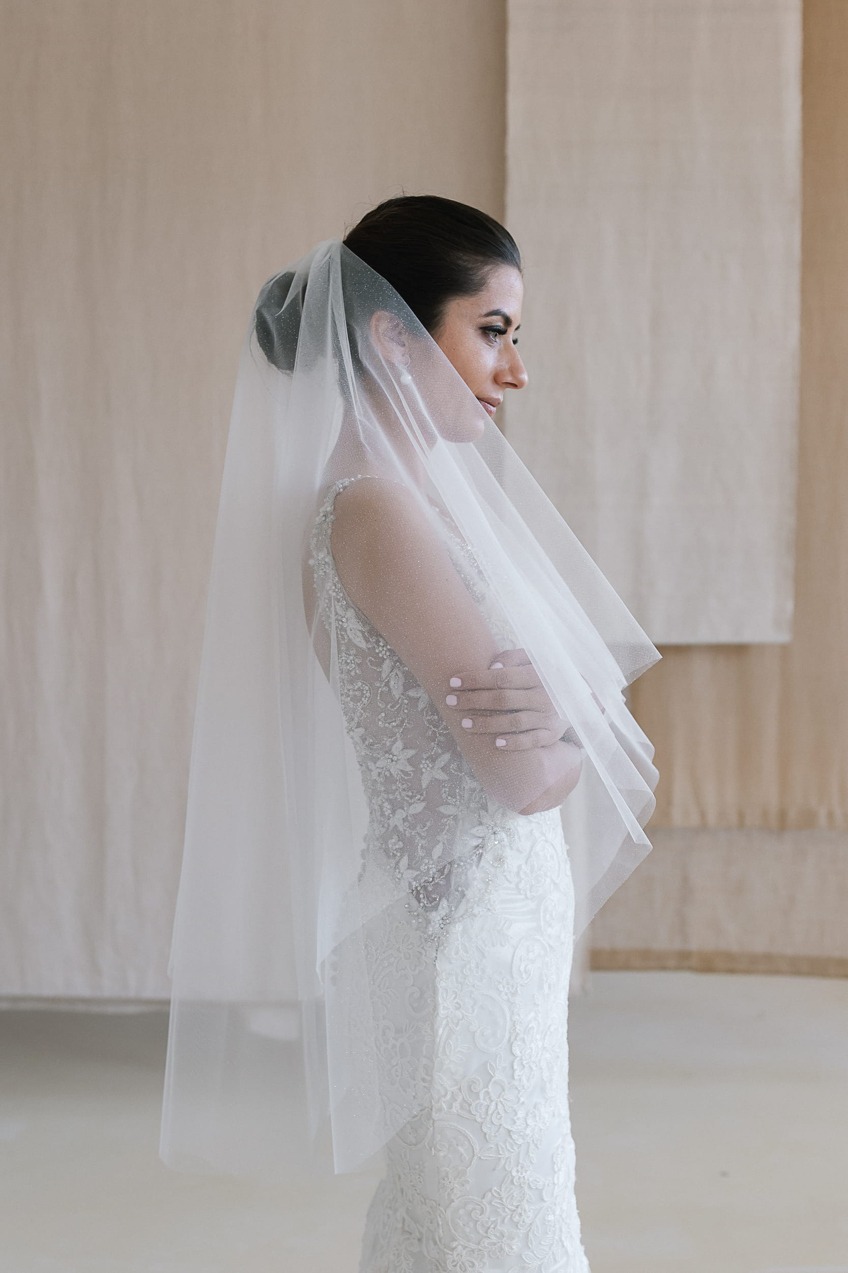 Amara - Double Tier Fine Glitter Wedding Veil - Image 6