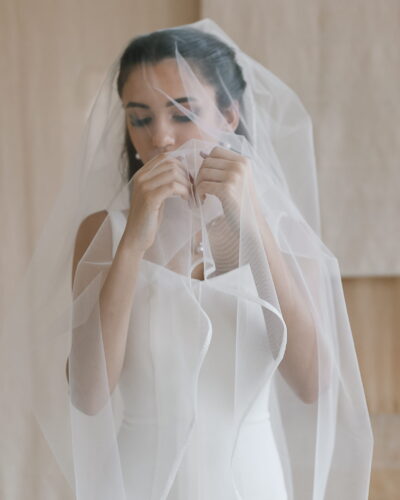 Arabela - Fingertip Glitter Edge Wedding Veil