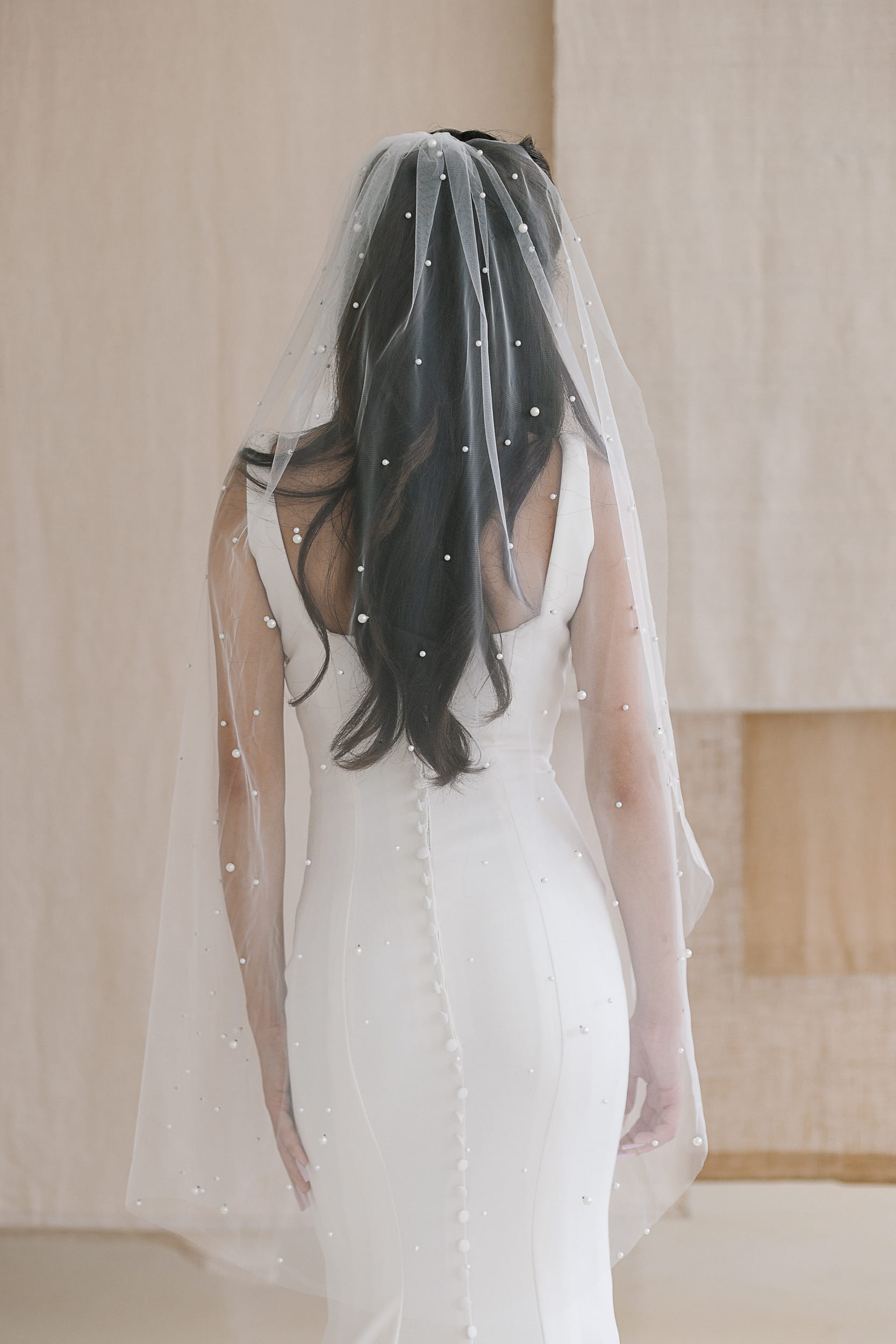 Rebeca - Fingertip Pearl Wedding Veil - Image 5
